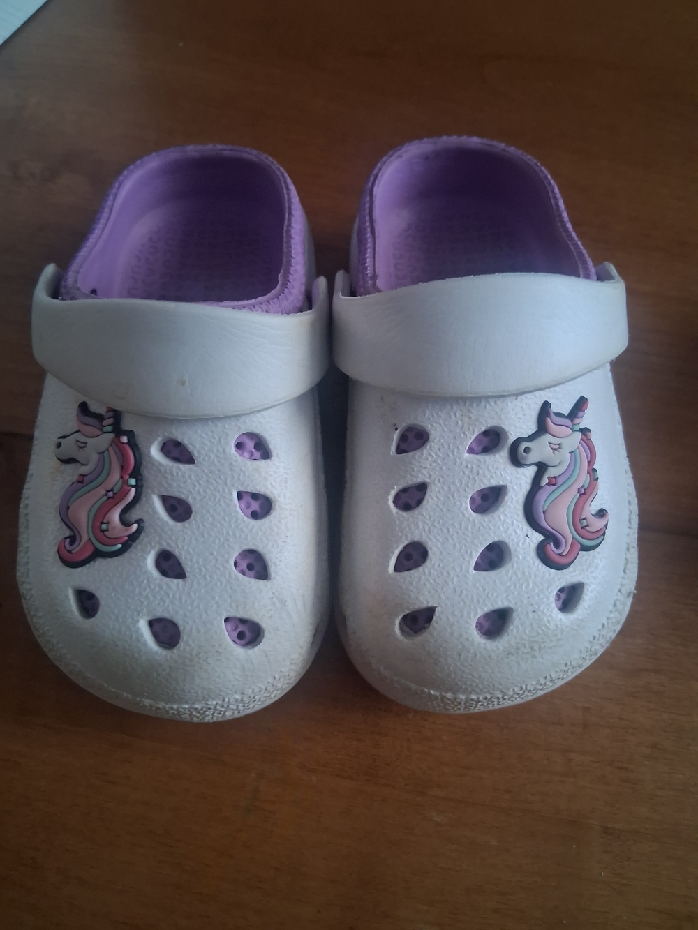 Kids White and Purple Unicorn Clog Sandals - Comfortable Slip-On